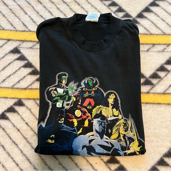 Vintage Fruit of the Loom Justice League T Shirt Superman Batman Black US Comps. - Picture 16 of 16